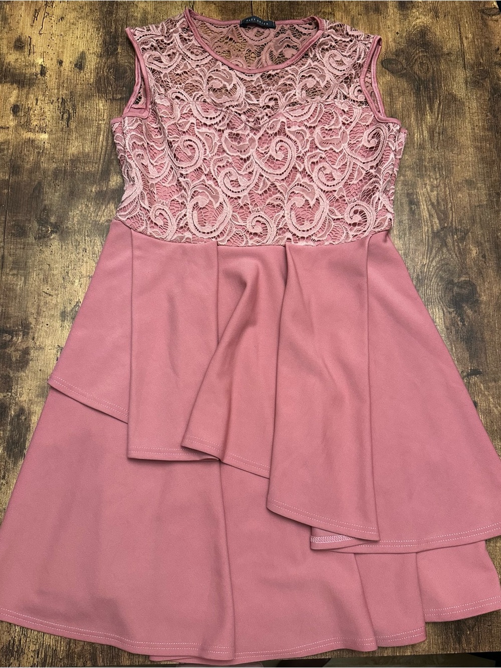 Suzy Shier Pink Lace Bodice Peplum Dress XL